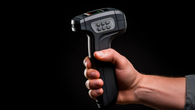 Hand holding barcode scanner