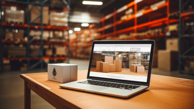 Laptop in warehouse